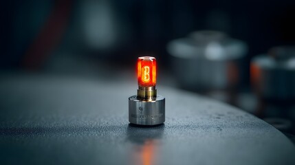 Aufkleber - A close up view of a metal 3D printing nozzle with a glowing red hot heating element captured in a studio setting against a dark background