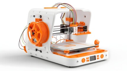 Fototapete - A compact desktop 3D printer with a minimalistic modern design isolated on a white background for advertising or promotional purposes