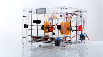 Leinwandbilder - A detailed plastic prototype being fabricated by a desktop 3D printer shown against a pure white studio background