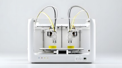 Fototapete - A high tech dual extruder 3D printer designed for multi material additive manufacturing isolated on a clean white background