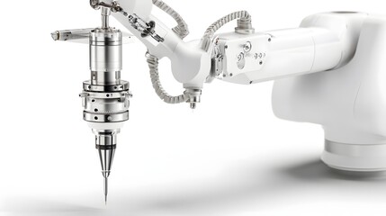 Aufkleber - A multi axis robotic arm with a specialized 3D printing tool head designed for innovative and precise manufacturing processes in high tech industries
