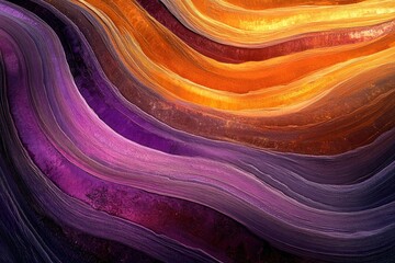 Poster - Abstract painting of swirling, layered colors in shades of purple, orange, and gold, creating a dynamic, flowing composition.