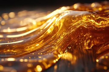 Poster - Golden liquid flowing, creating mesmerizing waves and textures with glistening highlights.