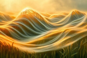Aufkleber - Golden wheat field at sunrise, flowing like hair in the gentle breeze, a stunning natural scene.