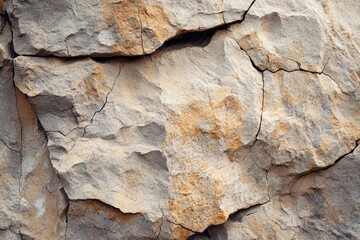 Aufkleber - Close-up of a weathered, fractured rock surface showing cracks and texture variations in beige and orange tones.