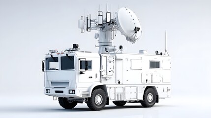Poster - A specialized mobile radar vehicle equipped with a satellite antenna system for advanced defense technology applications including surveillance communications and intelligence gathering