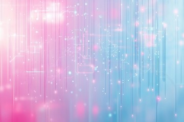 Aufkleber - Abstract digital art depicting interconnected lines and glowing particles in soft pink and blue hues.