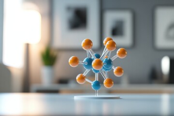 Poster - A molecular model with orange and blue spheres, representing atoms and bonds in a chemical structure.