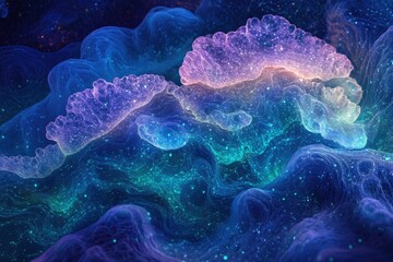 Leinwandbilder - Abstract cosmic jellyfish, vibrant nebula swirls, glowing ethereal forms in deep space.