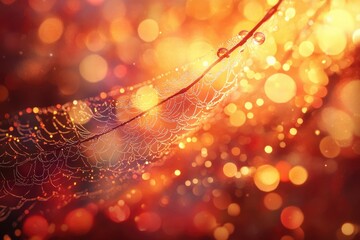 Poster - Dew-kissed spiderweb glistening in warm autumnal light, a magical scene.