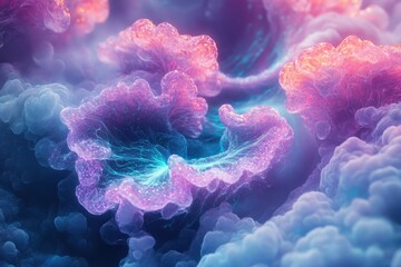 Aufkleber - Abstract art depicting bioluminescent, coral-like structures in a dreamy, ethereal setting.