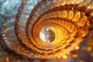 Poster - Abstract swirling amber and silver glass tunnel, creating a mesmerizing, textured vortex.