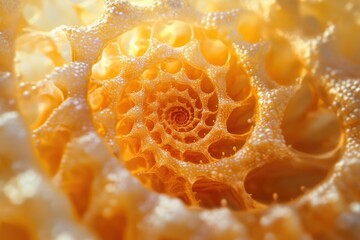 Leinwandbilder - Intricate golden spiral structure resembling a honeycomb or seashell, detailed macro photography.