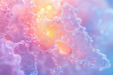 Poster - Abstract image depicting a microscopic view of interconnected cells, showcasing intricate cellular structures with a pastel color palette.