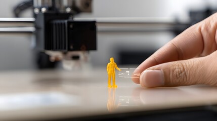 Fototapete - Close up view of a resin 3D printer in action producing a highly detailed miniature figure with intricate features and precision craftsmanship