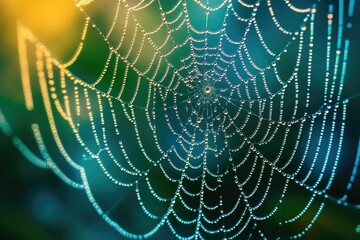 Poster - A spiderweb glistening with morning dew, a captivating display of nature's artistry.