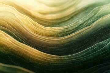 Poster - Abstract image of undulating golden and green layers, resembling flowing fabric or a landscape.