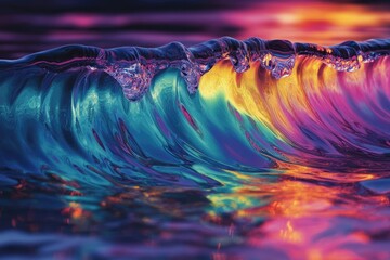 Aufkleber - Vibrant, iridescent ocean wave at sunset, showcasing nature's colorful beauty.