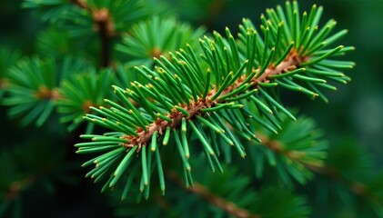 Intricate texture of pine needles, vibrant green branches , plant, forest, wood