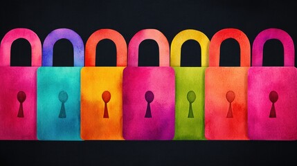Aufkleber - Watercolor padlocks in vibrant hues illustrate security and protection.