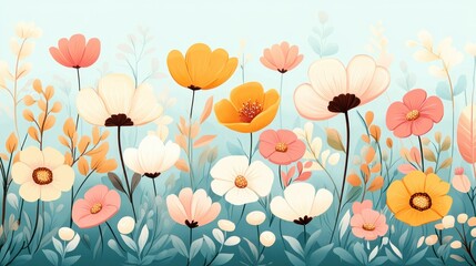 Aufkleber - Colorful floral arrangement features pastel flowers in a stylized field design.