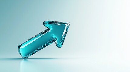 Aufkleber - An isolated blue glass arrow points diagonally upward on light background.