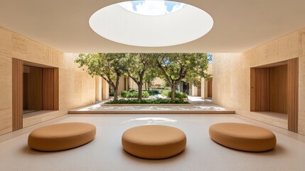 Poster - Beautiful minimalist architecture with garden view and natural light inside