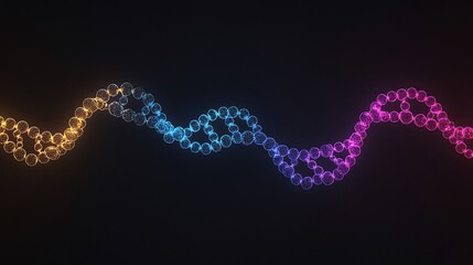 Wall Mural - abstract glowing dna chain, dark background, scientific illustration, potential use in educational m