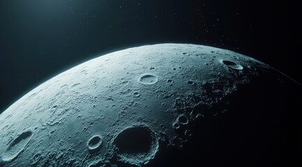 Wall Mural - Close-up view of a celestial body, likely the moon, showcasing craters and texture in deep space