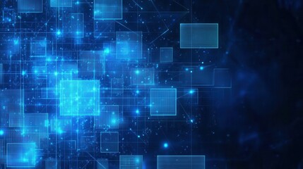 Complex network of digital squares and glowing lines.