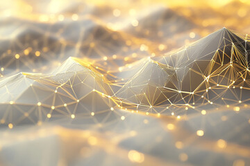 Wall Mural - abstract golden glowing network landscape digital art