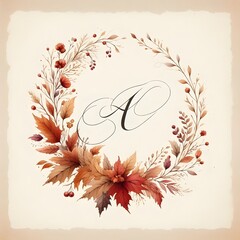 Wall Mural - a decorative circular arrangement of autumnal leaves berries and delicate branches frames a large el