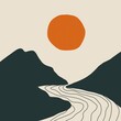 © ADDICTIVE STOCK - Minimalist landscape art with vibrant sun and flowing river at summer