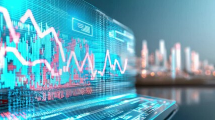 Wall Mural - business and future trends - a futuristic city skyline with holographic business graphs and ai-drive