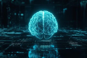 Wall Mural - glowing digital brain floats above circuit board technology future innovation