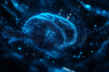 Wall Mural - digital brain glowing blue light network data technology abstract