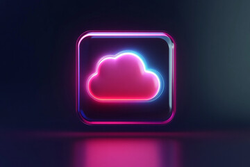 Wall Mural - neon cloud icon in a glass square digital art