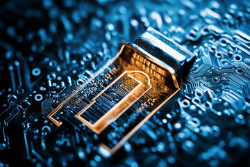 Wall Mural - digital keyhole on circuit board glowing technology security access