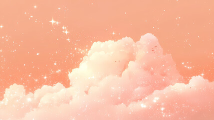 Wall Mural - Captivating photograph showcasing a fluffy cloud in mesmerizing pastel tangerine hues dotted with twinkling stars floating gracefully against a serene ethereal backdrop. Gossamer Cosmos. Illustration