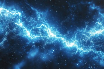 a vibrant display of electric blue energy swirling through a cosmic dark space, conveying a sense of