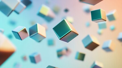 Abstract floating cube design with vibrant color gradient background