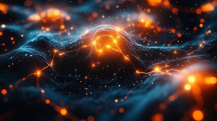 Wall Mural - abstract background with glowing particles and energy waves for technology
