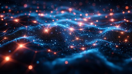 Fototapete - Abstract digital network with glowing connections for technology concepts