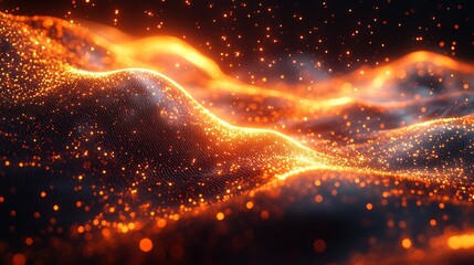 Wall Mural - abstract glowing golden digital wave pattern on dark background image