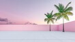 © SatoruArt - Serene sunset with palm trees against a pink wall and tile floor