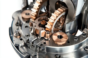 Poster - Close-up view of intricate mechanical gears and components in a precision-engineered device highlighting detailed craftsmanship and design