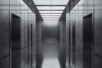 Aufkleber - Modern interior of a bright lobby with tall windows showcasing minimalist seating and abstract art during daylight