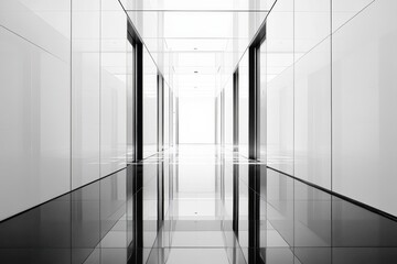 Aufkleber - Modern interior of a bright lobby with tall windows showcasing minimalist seating and abstract art during daylight
