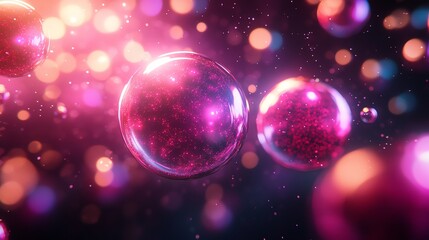 Wall Mural - Glowing Pink Bubbles Abstract Background