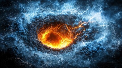 Wall Mural - captivating black hole with a radiant orange center surrounded by psychedelic swirls and harsh light